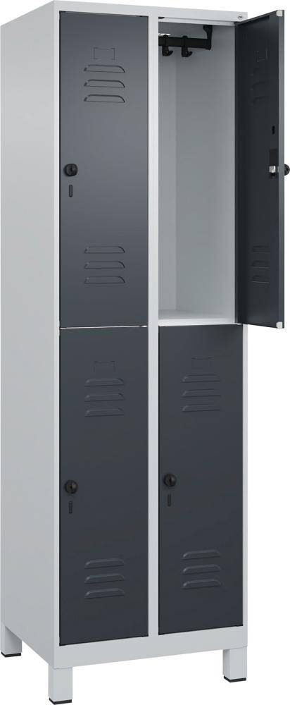 Doppelst. Schrank CLASSICB600xT500xH1950 mm RAL 7035/7016, 2x2Abteilemit 100 mm hohen Füßen - Artikel: 7830373332