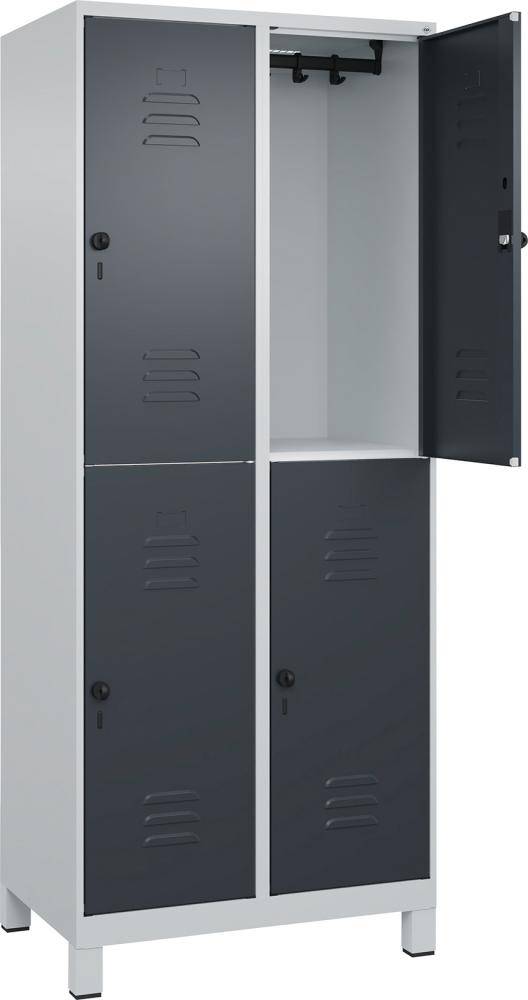 Doppelst. Schrank CLASSICB800xT500xH1950 mm RAL 7035/7016, 2x2Abteilemit 100 mm hohen Füßen - Artikel: 7830373333