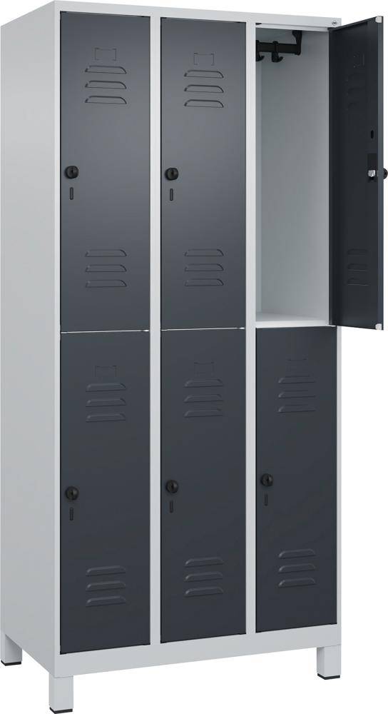 Doppelst. Schrank CLASSICB900xT500xH1950 mm RAL 7035/7016, 3x2Abteilemit 100 mm hohen Füßen - Artikel: 7830373334