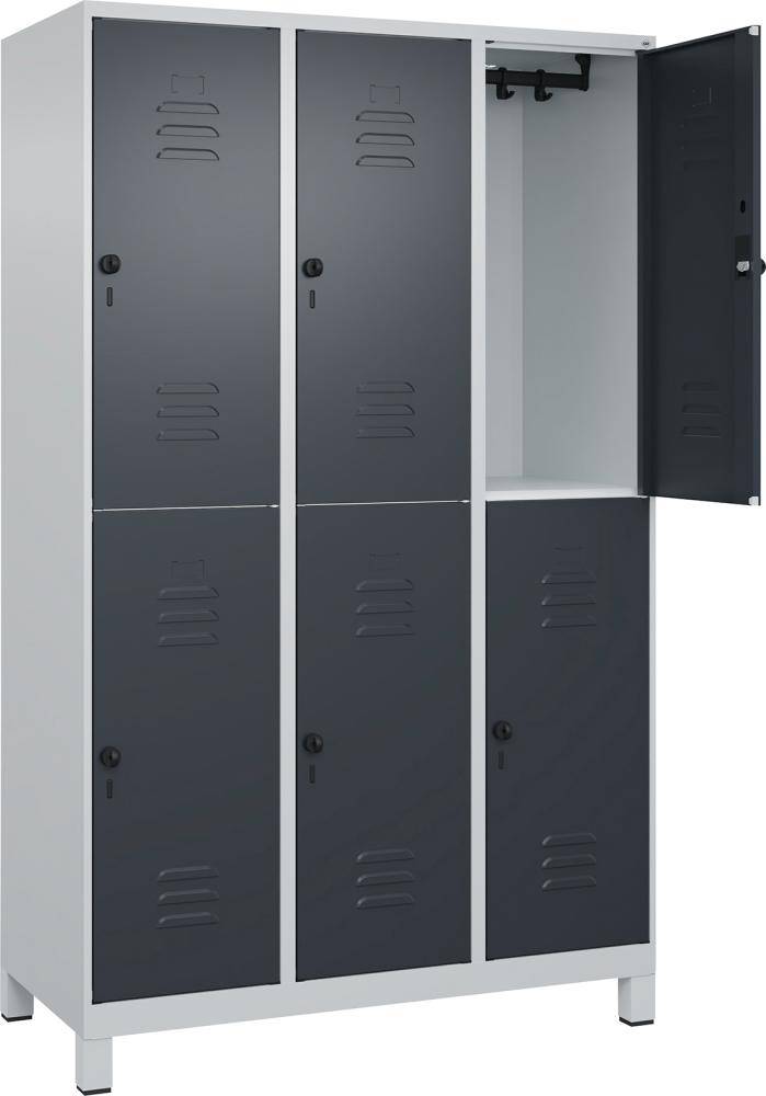 Doppelst. Schrank CLASSICB1200xT500xH1950 mm RAL 7035/7016, 3x2Abteilemit 100 mm hohen Füßen - Artikel: 7830373335