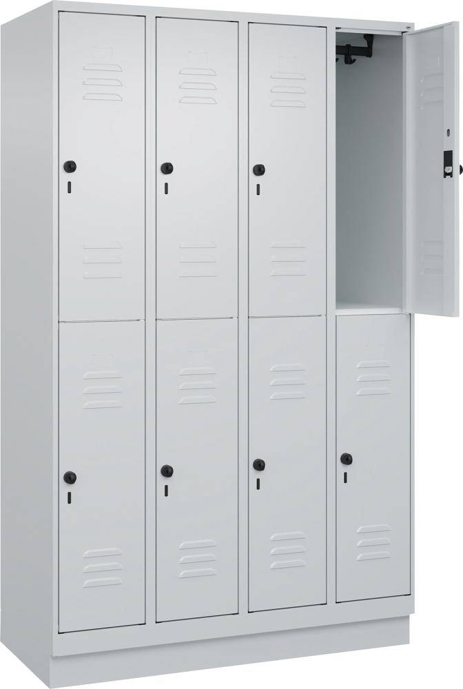 Doppelst. Schrank CLASSICB1200xT500xH1950 mm RAL 7035/7035, 4x2Abteilemit 100 mm hohem Sockel - Artikel: 7830373346