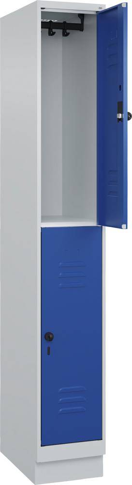 Doppelst. Schrank CLASSICB300xT500xH1950 mm RAL 7035/5010, 1x2Abteilemit 100 mm hohem Sockel - Artikel: 7830373350