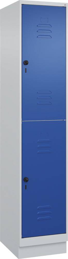 Doppelst. Schrank CLASSICB400xT500xH1950 mm RAL 7035/5010, 1x2Abteilemit 100 mm hohem Sockel - Artikel: 7830373351