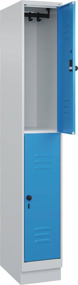 Doppelst. Schrank CLASSICB300xT500xH1950 mm RAL 7035/5012, 1x2Abteilemit 100 mm hohem Sockel - Artikel: 7830373360