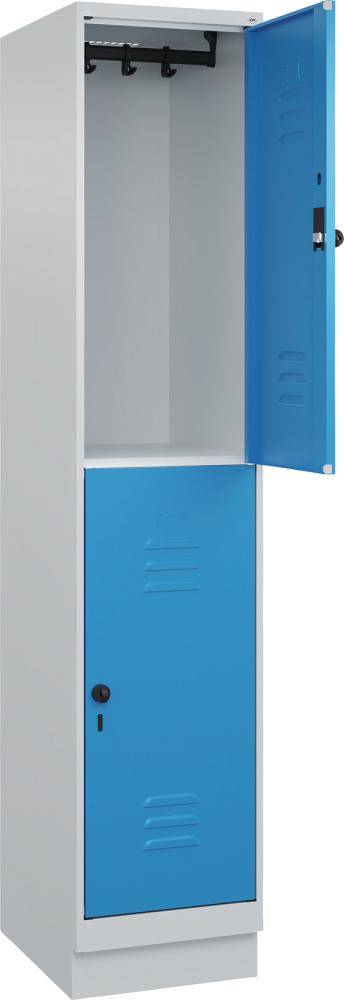 Doppelst. Schrank CLASSICB400xT500xH1950 mm RAL 7035/5012, 1x2Abteilemit 100 mm hohem Sockel - Artikel: 7830373361