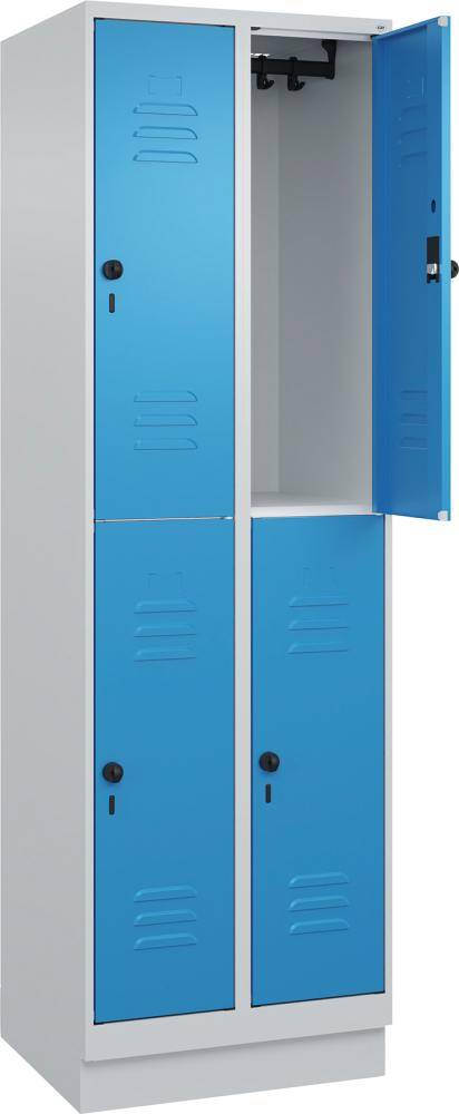 Doppelst. Schrank CLASSICB600xT500xH1950 mm RAL 7035/5012, 2x2Abteilemit 100 mm hohem Sockel - Artikel: 7830373362