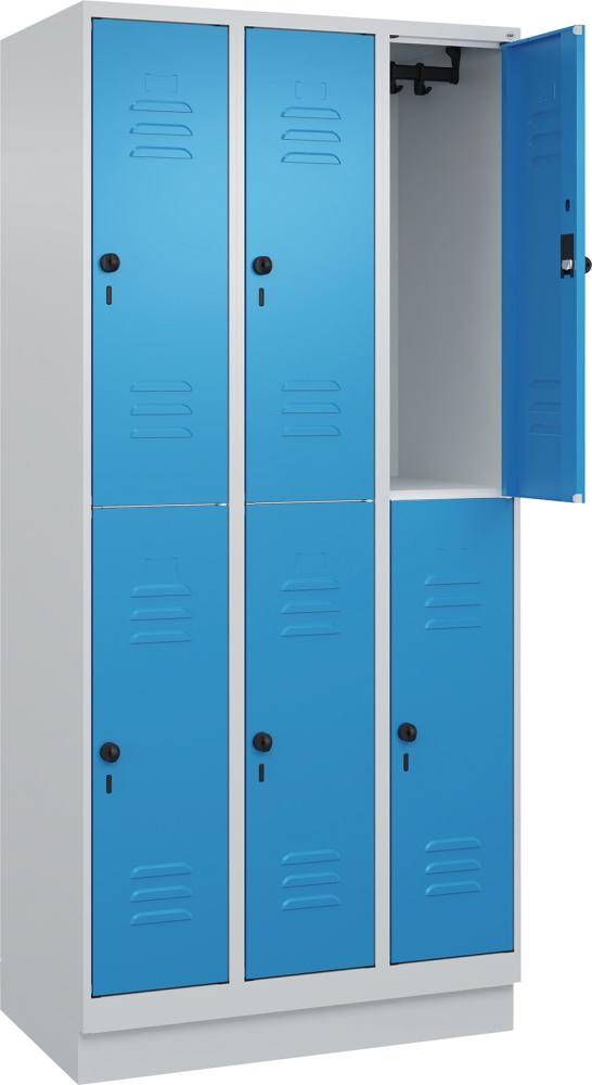 Doppelst. Schrank CLASSICB900xT500xH1950 mm RAL 7035/5012, 3x2Abteilemit 100 mm hohem Sockel - Artikel: 7830373364