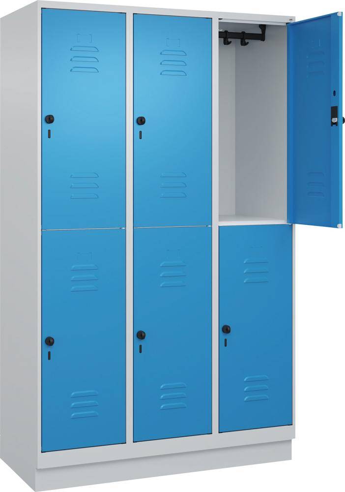 Doppelst. Schrank CLASSICB1200xT500xH1950 mm RAL 7035/5012, 3x2Abteilemit 100 mm hohem Sockel - Artikel: 7830373365