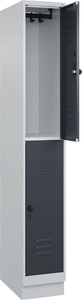 Doppelst. Schrank CLASSICB300xT500xH1950 mm RAL 7035/7016, 1x2Abteilemit 100 mm hohem Sockel - Artikel: 7830373370