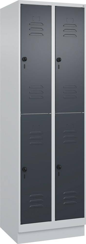 Doppelst. Schrank CLASSICB600xT500xH1950 mm RAL 7035/7016, 2x2Abteilemit 100 mm hohem Sockel - Artikel: 7830373372