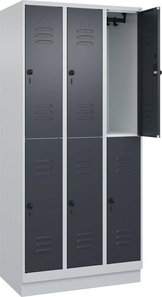 Doppelst. Schrank CLASSICB900xT500xH1950 mm RAL 7035/7016, 3x2Abteilemit 100 mm hohem Sockel - Artikel: 7830373374