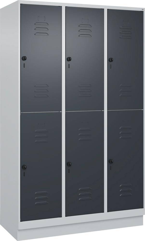 Doppelst. Schrank CLASSICB1200xT500xH1950 mm RAL 7035/7016, 3x2Abteilemit 100 mm hohem Sockel - Artikel: 7830373375