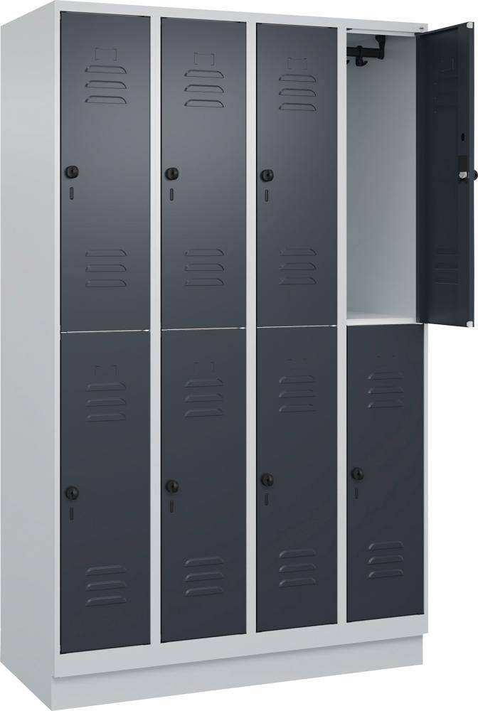Doppelst. Schrank CLASSICB1200xT500xH1950 mm RAL 7035/7016, 4x2Abteilemit 100 mm hohem Sockel - Artikel: 7830373376