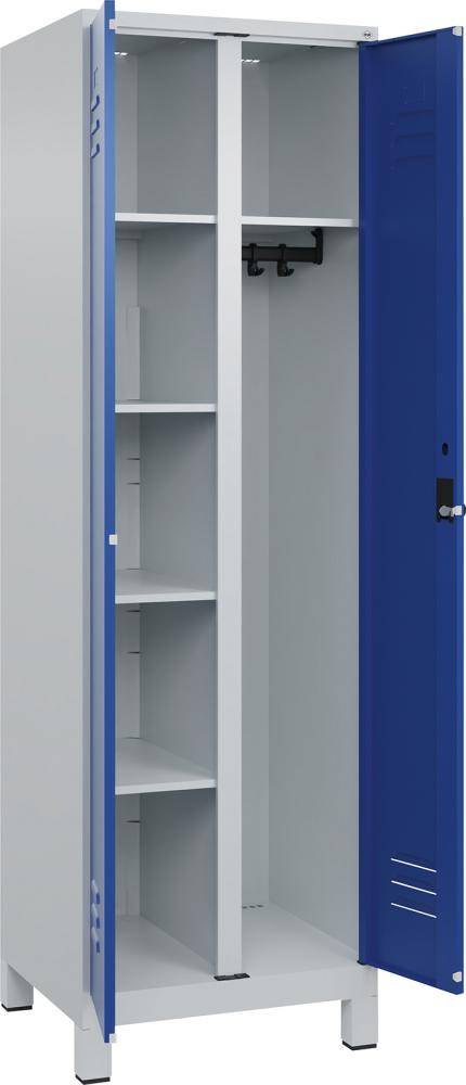 Wä.-Gard.-Schrank CLASSICB600xT500xH1950 mm RAL 7035/5010, 2 Abteile mit 100 mm hohen Füßen - Artikel: 7830373910