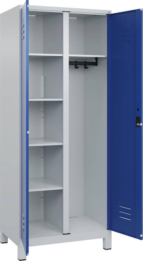 Wä.-Gard.-Schrank CLASSICB800xT500xH1950 mm RAL 7035/5010, 2 Abteile mit 100 mm hohen Füßen - Artikel: 7830373911