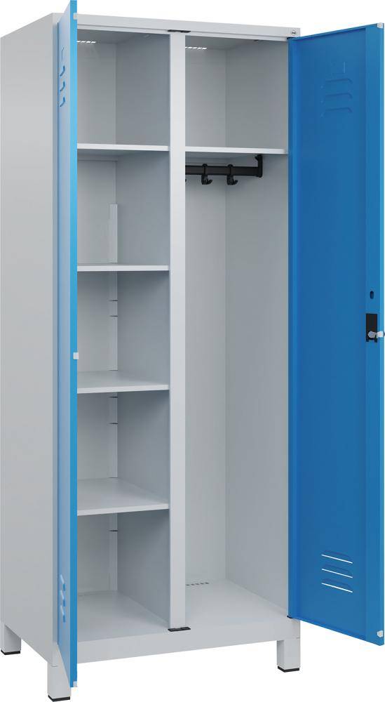 Wä.-Gard.-Schrank CLASSICB800xT500xH1950 mm RAL 7035/5012, 2 Abteile mit 100 mm hohen Füßen - Artikel: 7830373921