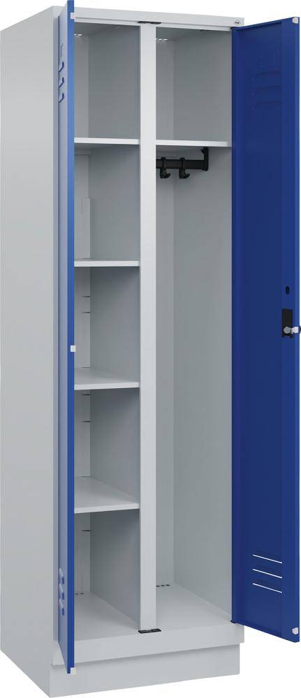 Wä.-Gard.-Schrank CLASSICB600xT500xH1950 mm RAL 7035/5010, 2 Abteile mit 100 mm hohem Sockel - Artikel: 7830373950