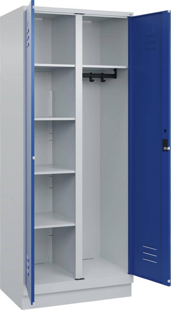 Wä.-Gard.-Schrank CLASSICB800xT500xH1950 mm RAL 7035/5010, 2 Abteile mit 100 mm hohem Sockel - Artikel: 7830373951