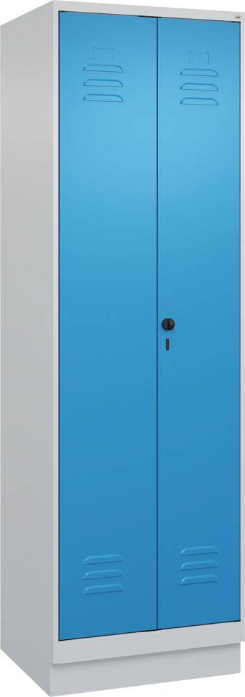 Wä.-Gard.-Schrank CLASSICB600xT500xH1950 mm RAL 7035/5012, 2 Abteile mit 100 mm hohem Sockel - Artikel: 7830373960
