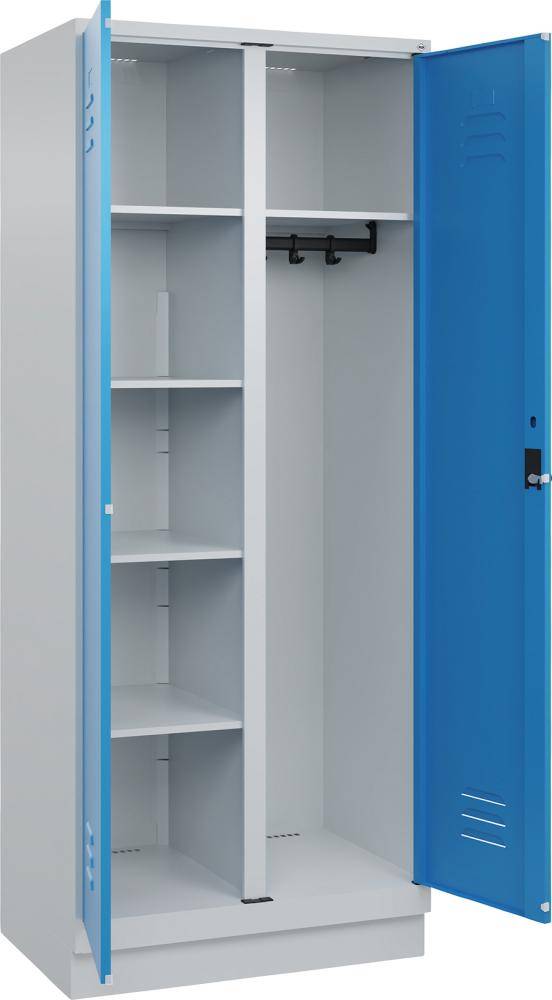 Wä.-Gard.-Schrank CLASSICB800xT500xH1950 mm RAL 7035/5012, 2 Abteile mit 100 mm hohem Sockel - Artikel: 7830373961