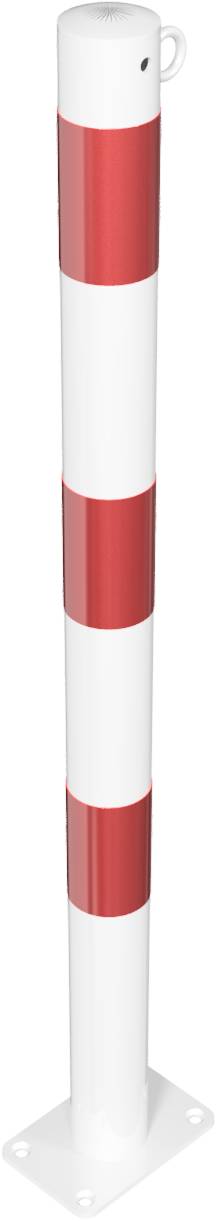 Schake 460PB/1 Absperrpfosten Stahlrohr Ø 60 x 2,5 mm ortsfest für Dübelbefestigung feuerverzinkt und weiß beschichtet<br><br>mit drei rot reflekt