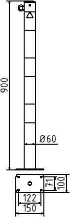 Schake 460PB/1 Absperrpfosten Stahlrohr Ø 60 x 2,5 mm ortsfest für Dübelbefestigung feuerverzinkt und weiß beschichtet<br><br>mit drei rot reflekt