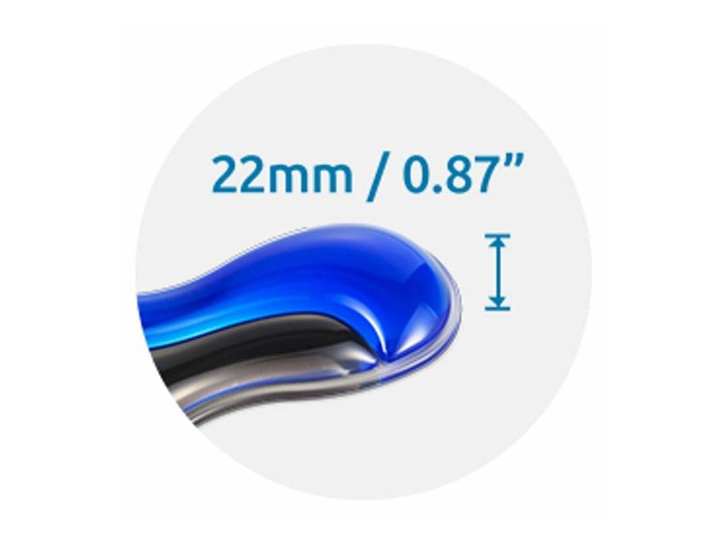 Nahaufnahme einer gekrümmten blau-schwarzen Objektspitze mit der Beschriftung „22 mm / 0,87