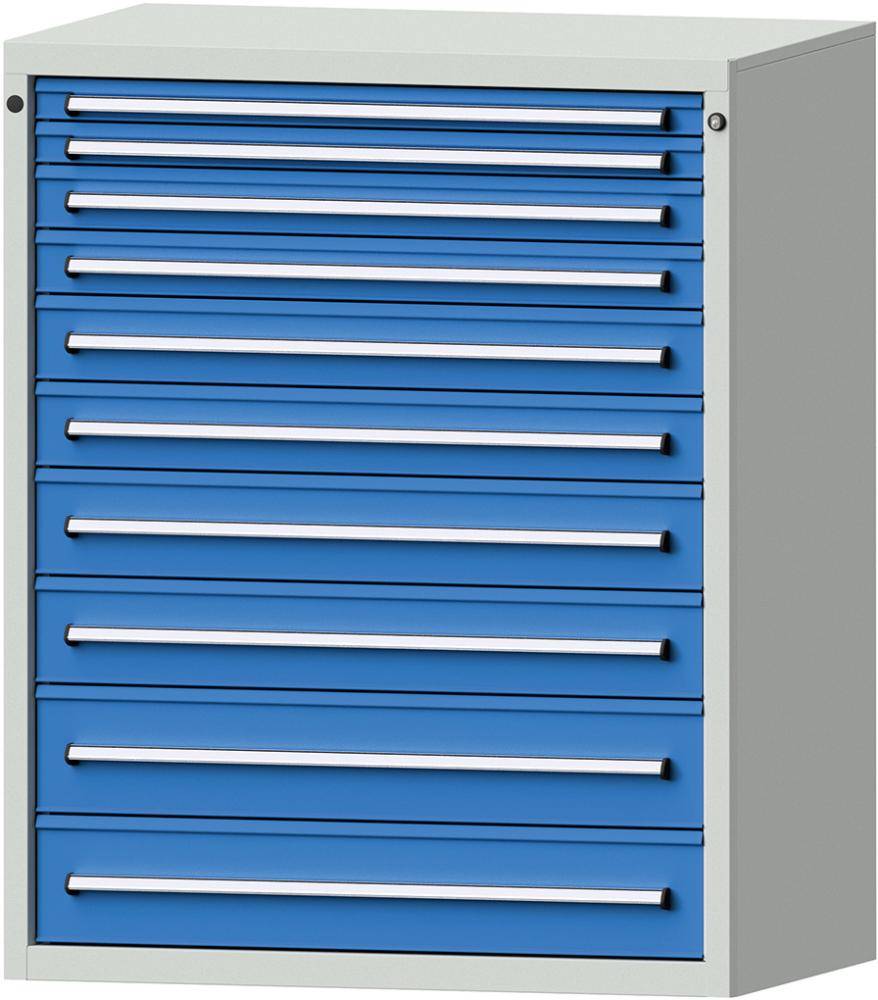 Format Schubladenschrank B1060xT675xH1300mm RAL7035/5012 10 Schubladen 75kg - Artikel: 7831963021