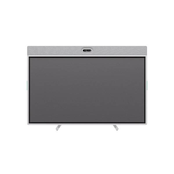 Ein an der Wand montierter Flachbildfernseher mit leerem dunklem Display und silbernem Rahmen auf weißem Hintergrund.