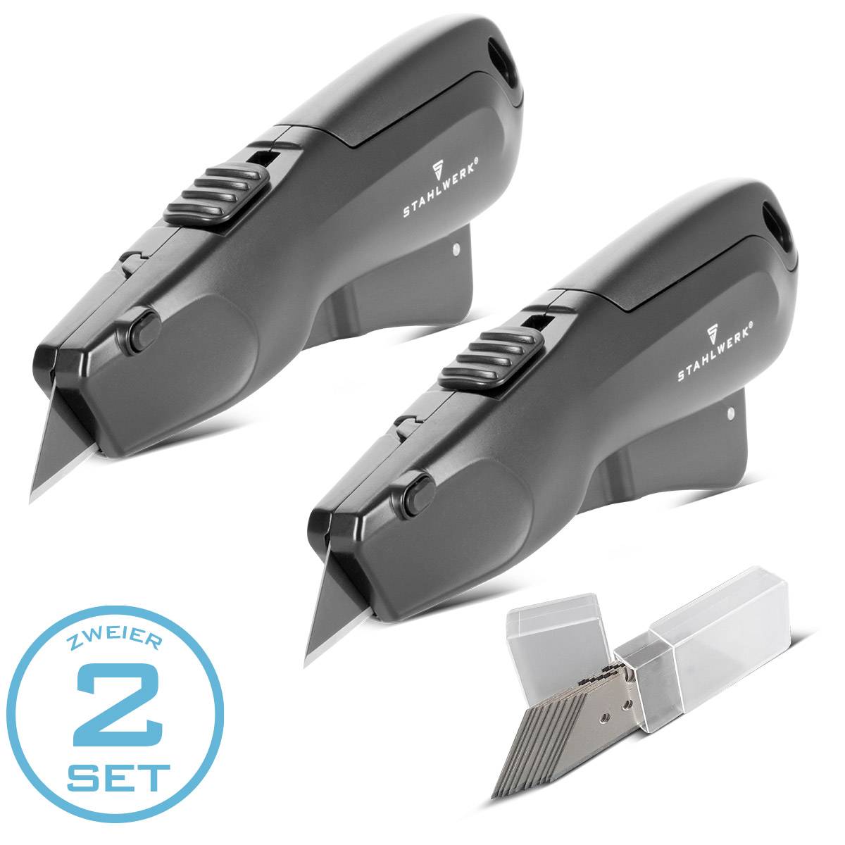 STAHLWERK Cuttermesser UCM-19 ST 2er Set inkl. 10 Schnellwechsel-Klingen
