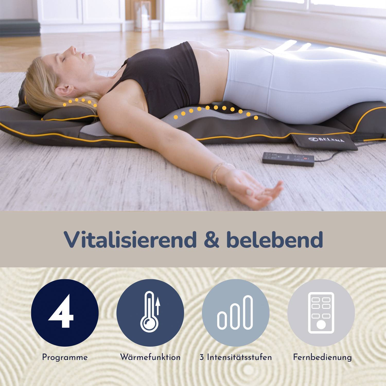 Belena Air Stretch - Massagematte mit Wärmefunktion - elektronische Full Body Massage Matte für Rücken, Schultern & Nacken - Massageauflage zur Mus