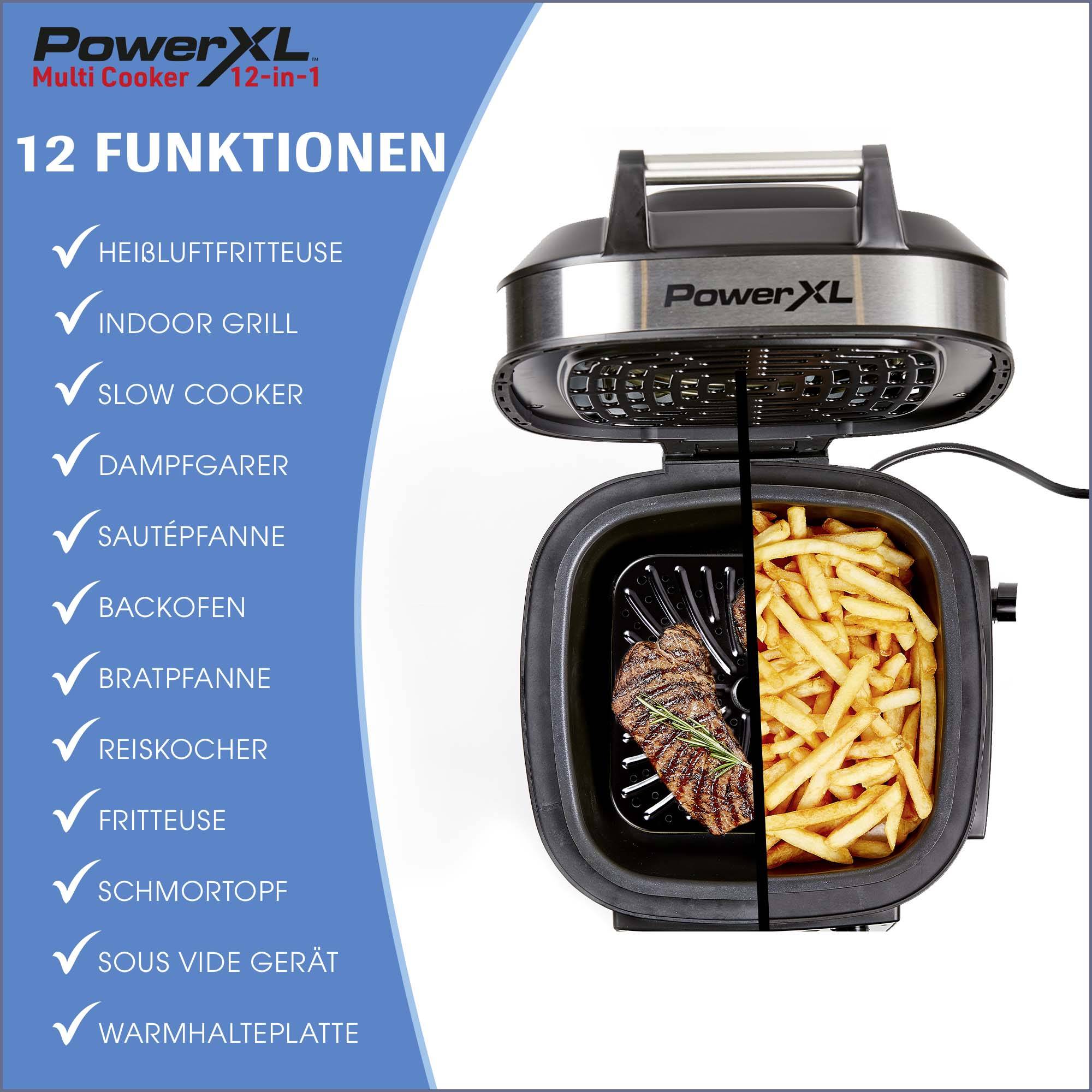 PowerXL MultiCooker 12-in-1 Multikocher mit Airfryer- & Warmhaltefunktion - Heißluftfritteuse, Backofen, Bratpfanne & Reiskocher uvm.