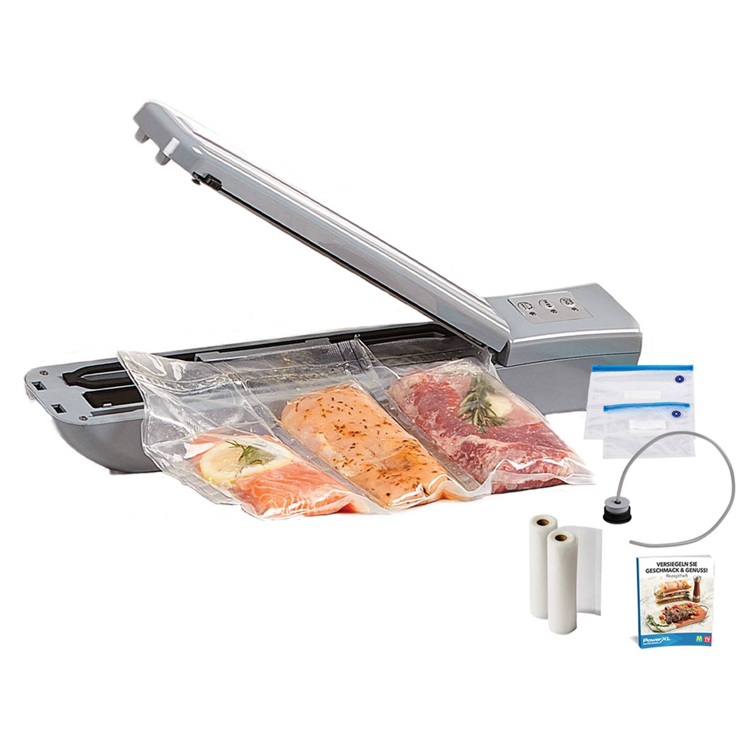 PowerXL Duo NutriSealer - Vakuumiergerät & Folienschweißgerät - 6in1 Vakuumierer zum Versiegeln, Zuschneiden & Wiederverschließen - hält Lebensmi