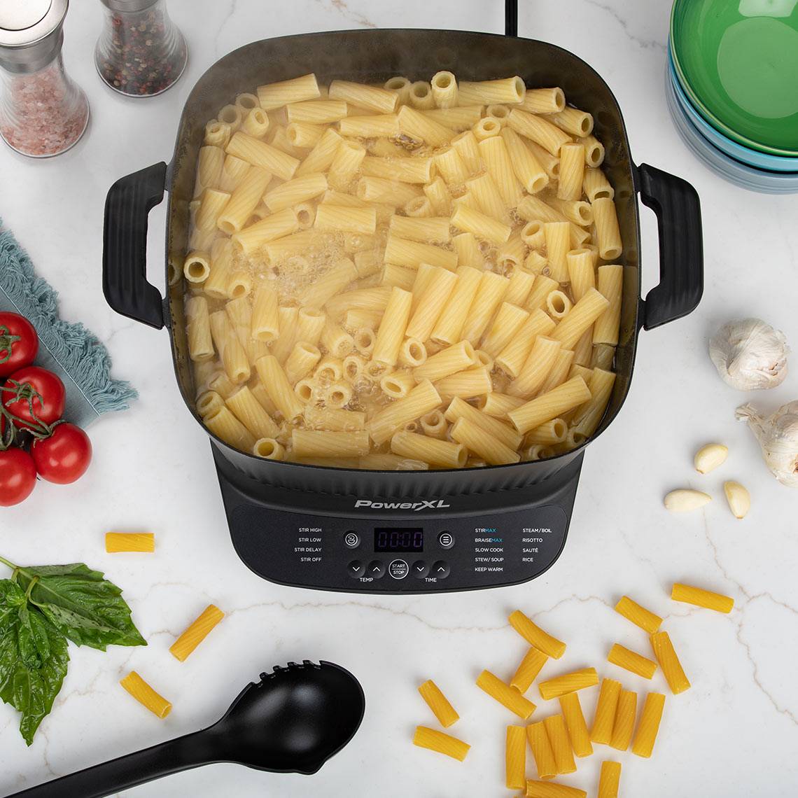 PowerXL StirMax – Innovativer Multikocher mit automatischem Rührsystem - 9 Programmen - Keramik-Antihaft-Beschichtung & umfangreichem Zubehör