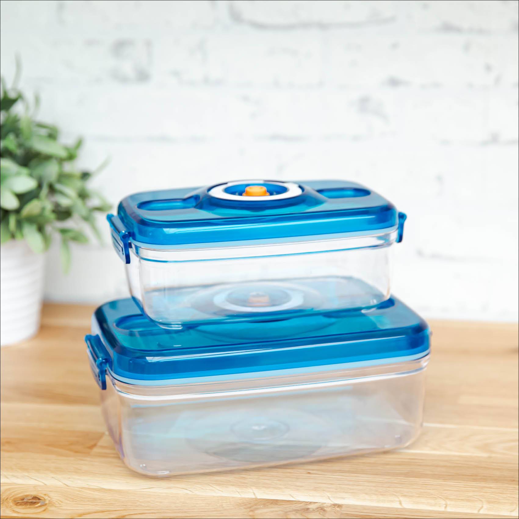 PowerXL Duo NutriSealer Vakuumierdosen 2er Set - auslaufsichere Vakuumbehälter - spülmaschinenfest - integrierte Datumseinstellung - Frischhalteboxe