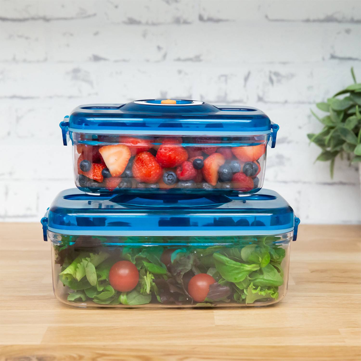 PowerXL Duo NutriSealer Vakuumierdosen 2er Set - auslaufsichere Vakuumbehälter - spülmaschinenfest - integrierte Datumseinstellung - Frischhalteboxe