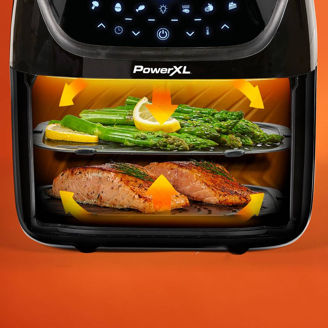 PowerXL Vortex PRO AirFryer XL - 8L Fassungsvermögen - Heißluftfritteuse mit Sichtfenster - Touchscreen - 10 Programme - Shake-Modus & Sichtfenste