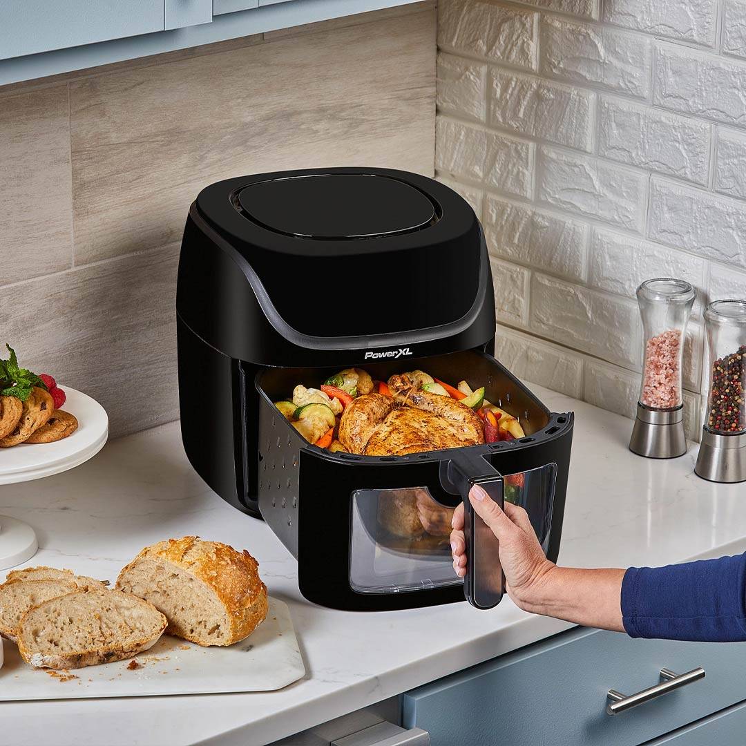 PowerXL Vortex PRO AirFryer XL - 8L Fassungsvermögen - Heißluftfritteuse mit Sichtfenster - Touchscreen - 10 Programme - Shake-Modus & Sichtfenste