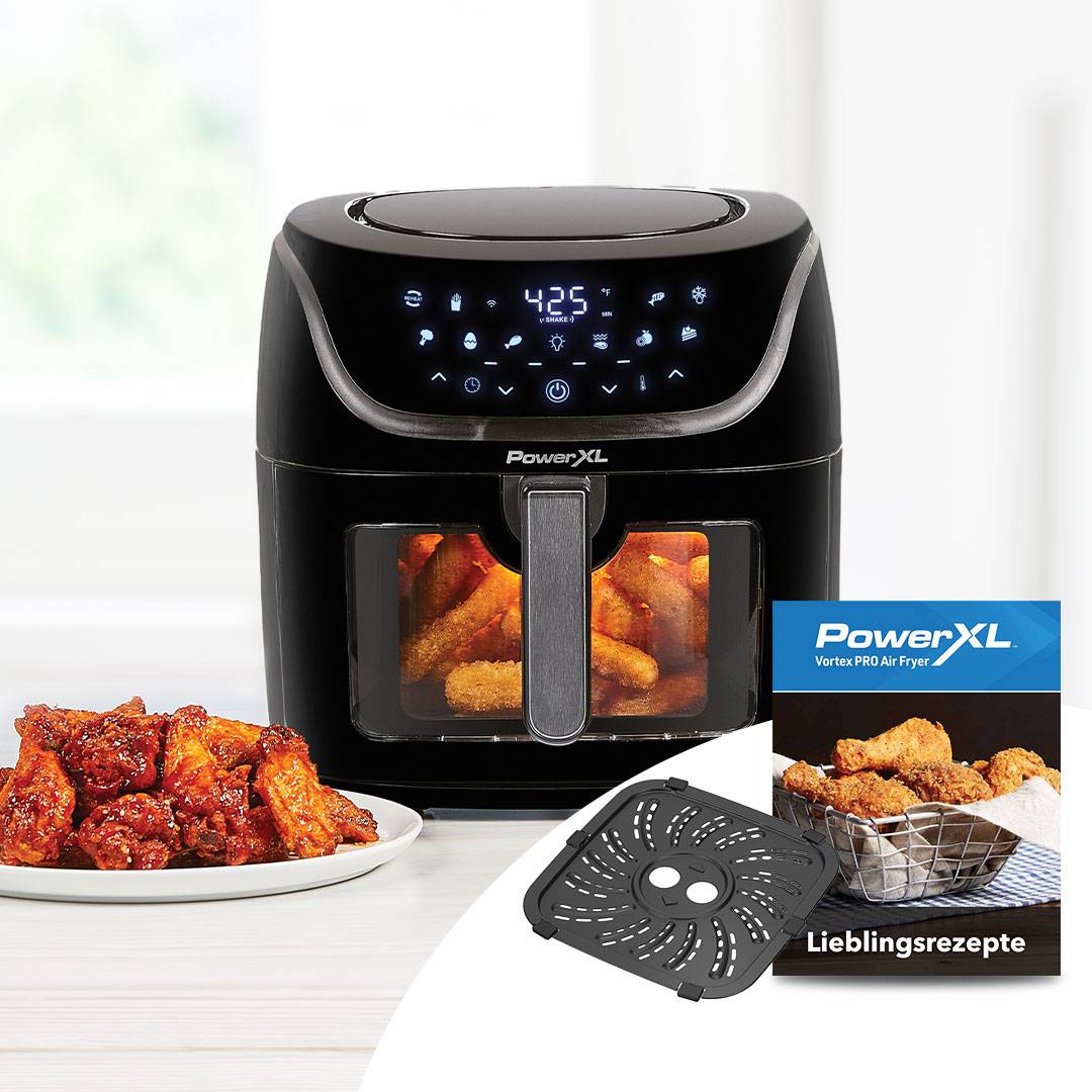 PowerXL Vortex PRO AirFryer XL - 8L Fassungsvermögen - Heißluftfritteuse mit Sichtfenster - Touchscreen - 10 Programme - Shake-Modus & Sichtfenste