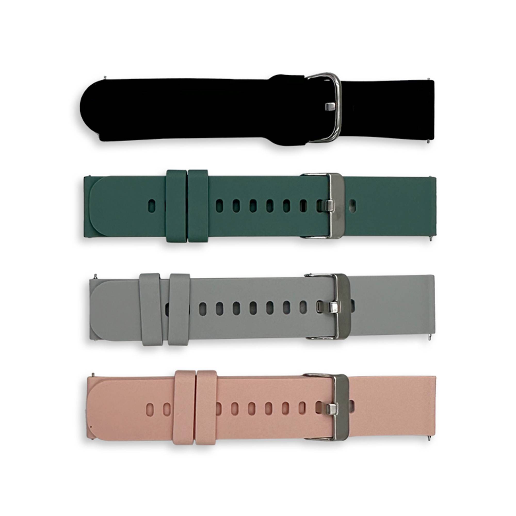 Kendox LifeTracker Ersatzarmbänder 4er-Set – Austauschbare Silikonarmbänder in Grau, Rosa, Grün & Schwarz – Zubehör für Kendox LifeTracker Sm