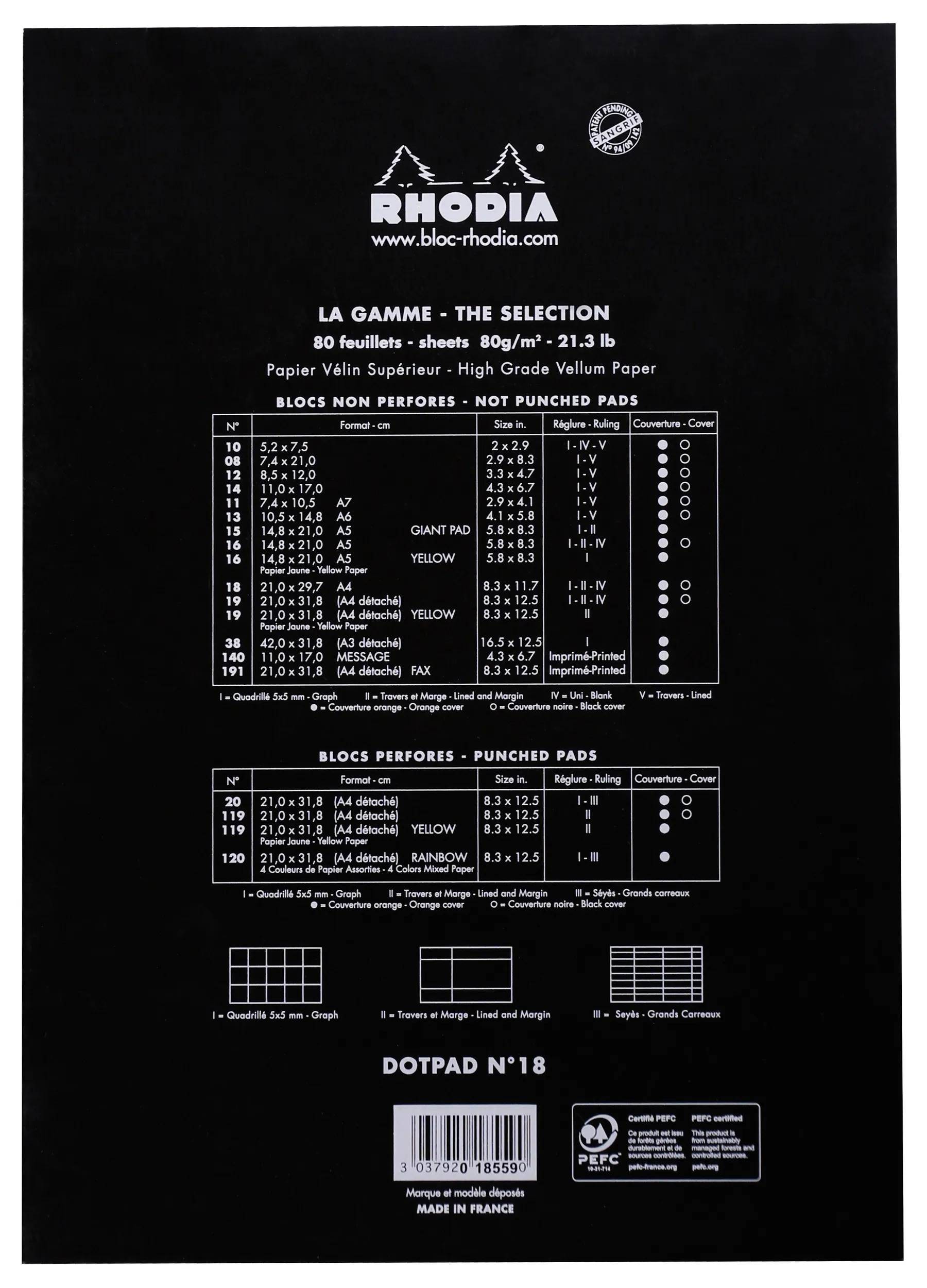 Rhodia 5x dotPad gehefter Block No.18 A4, 80 Bl dot/punktkariert Schwarz 18559C