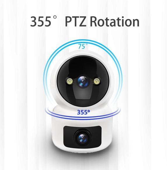 Eine weiße Überwachungskamera mit Text, das 