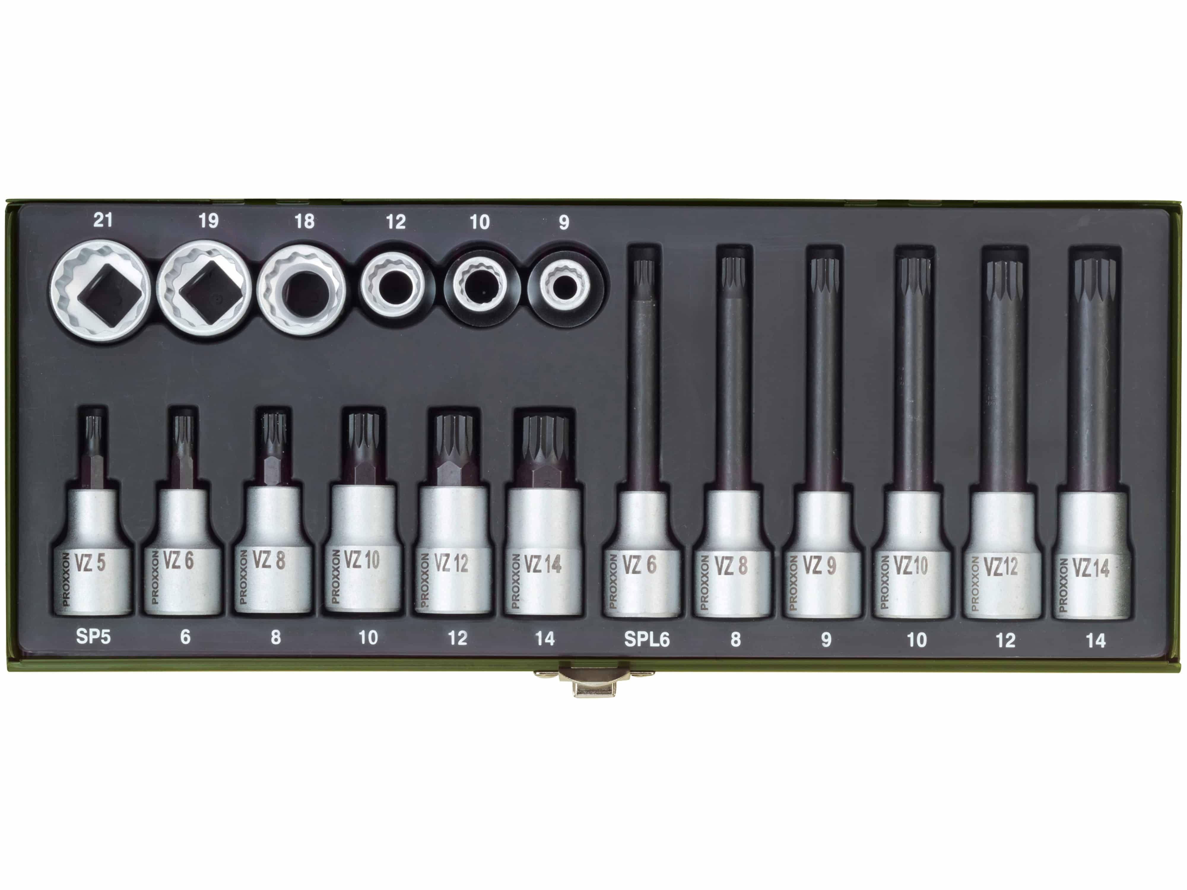 PROXXON Spezial- und Steckschlüsselsatz für Vielzahnschrauben XZN, 23296, 18-teilig