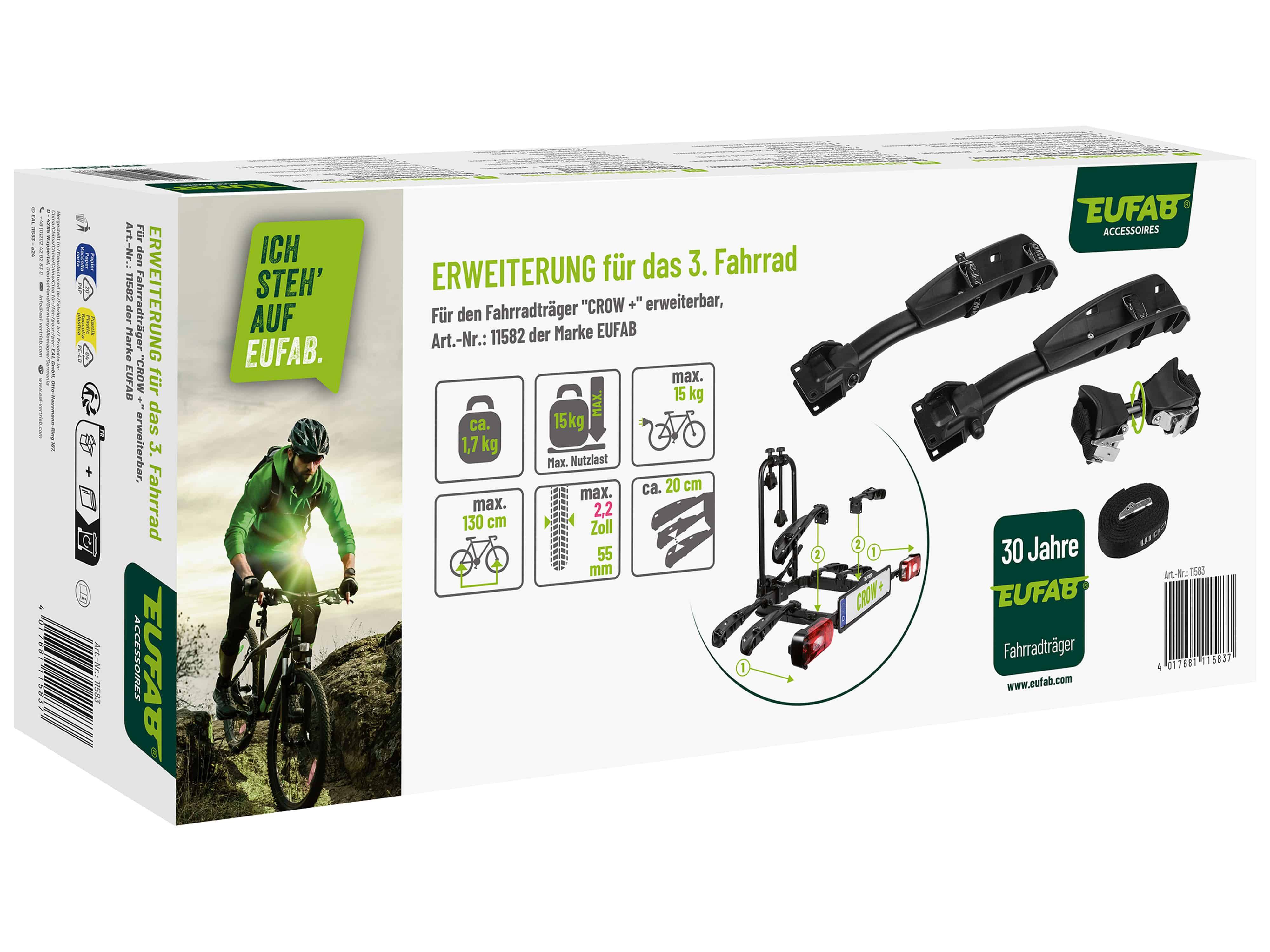 EUFAB Erweiterung für 3. Fahrrad, 11583, für Fahrradträger CROW PLUS