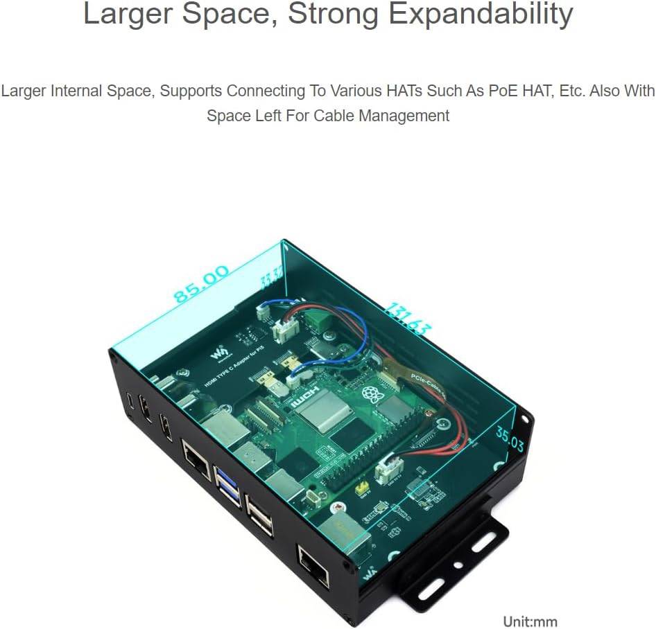 WAVESHARE Aluminium-Mehrzweckgehäuse für Raspberry Pi 5, WV27833