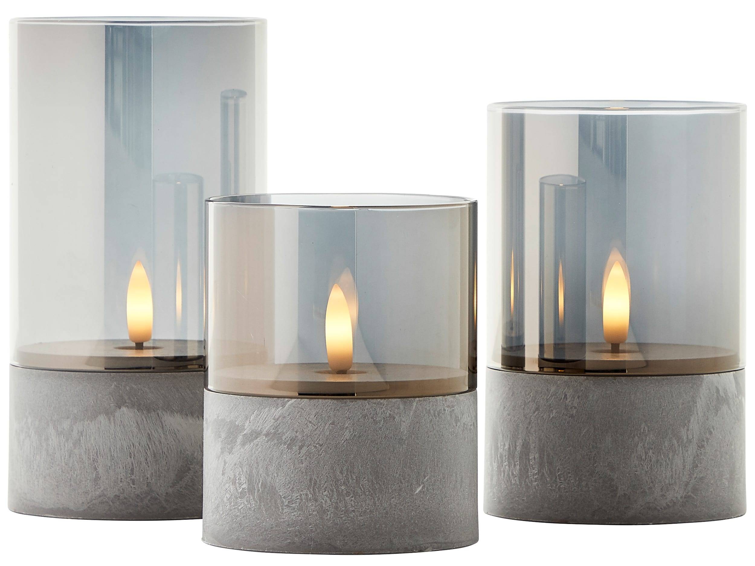 BRILLIANT LED Tischleuchten Kerzen Bougie, grau, rauchglas, 3 Stück