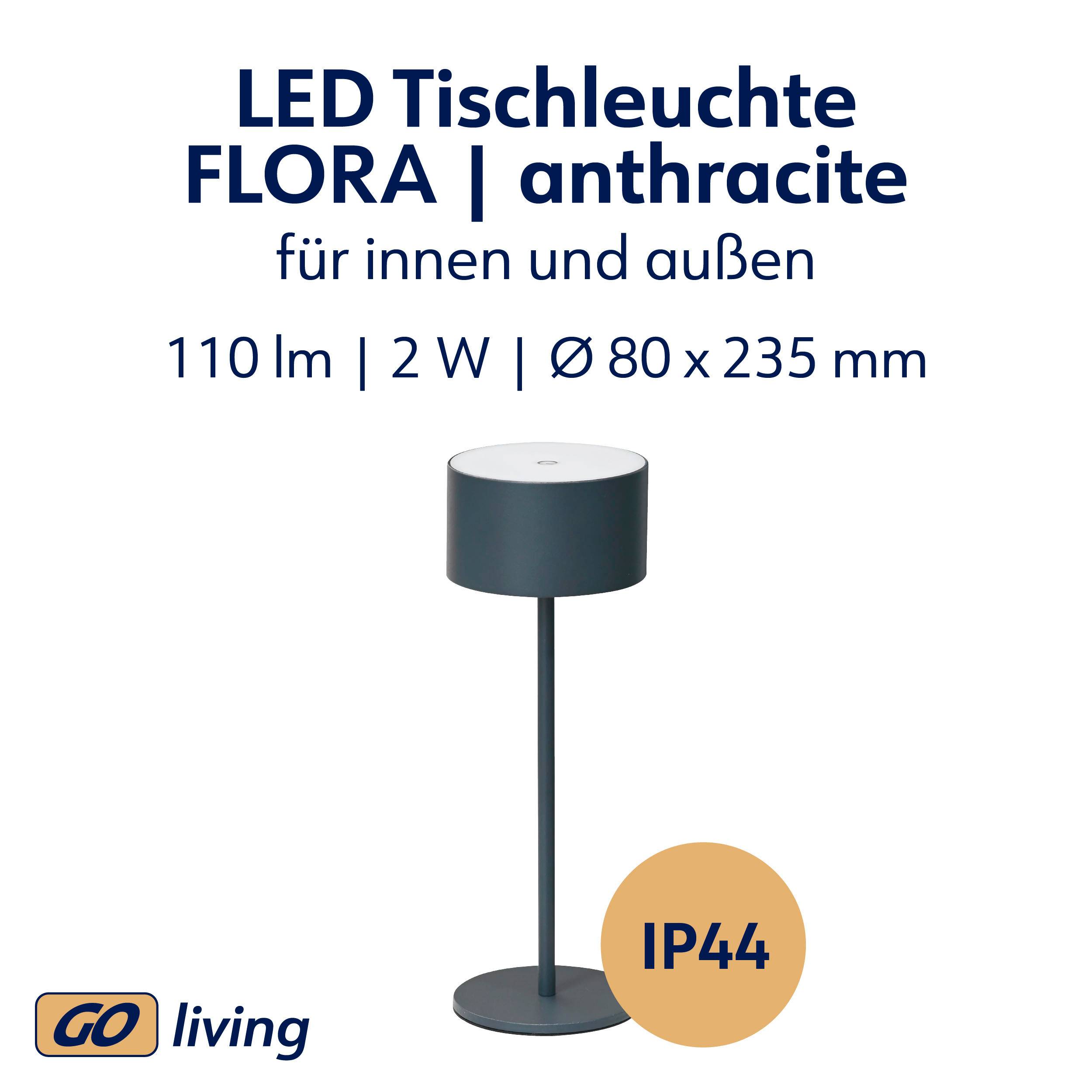 MÜLLER-LICHT LED-Akku-Tischleuchte Flora, 2 W, 110 lm, 3000 K, anthrazit