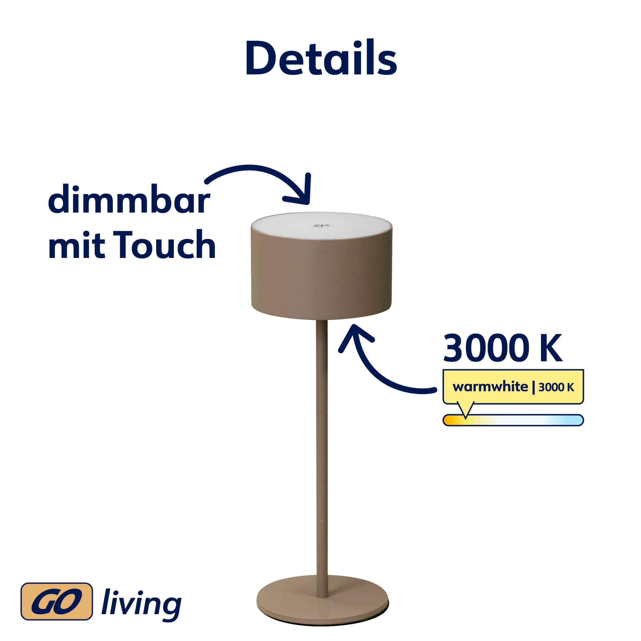 MÜLLER-LICHT LED-Akku-Tischleuchte Flora, 2 W, 110 lm, 3000 K, braun