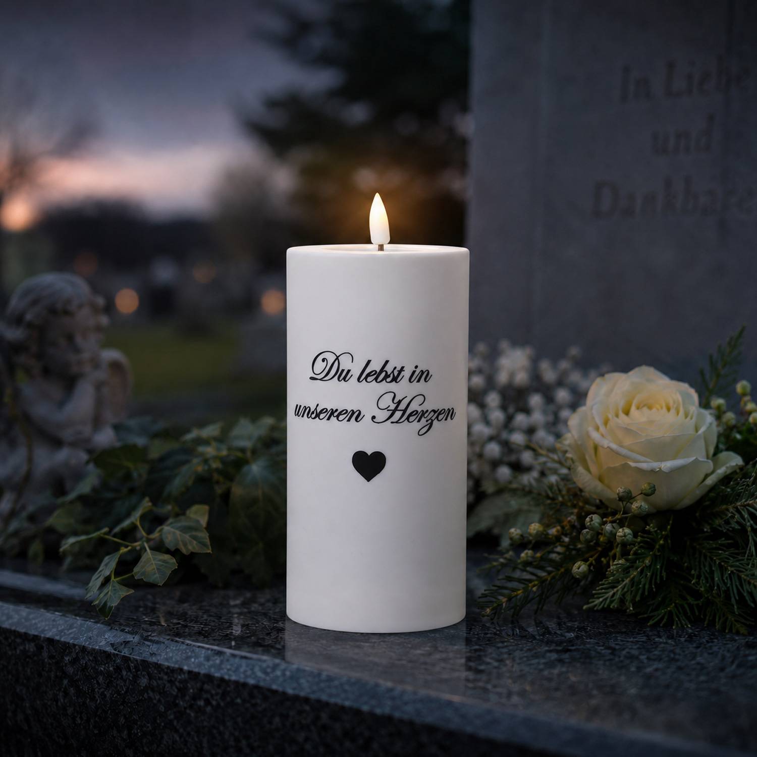 LED Grabkerze mit Schriftzug Deluxe Grablicht Trauerkerze Friedhofkerze H: 15cm