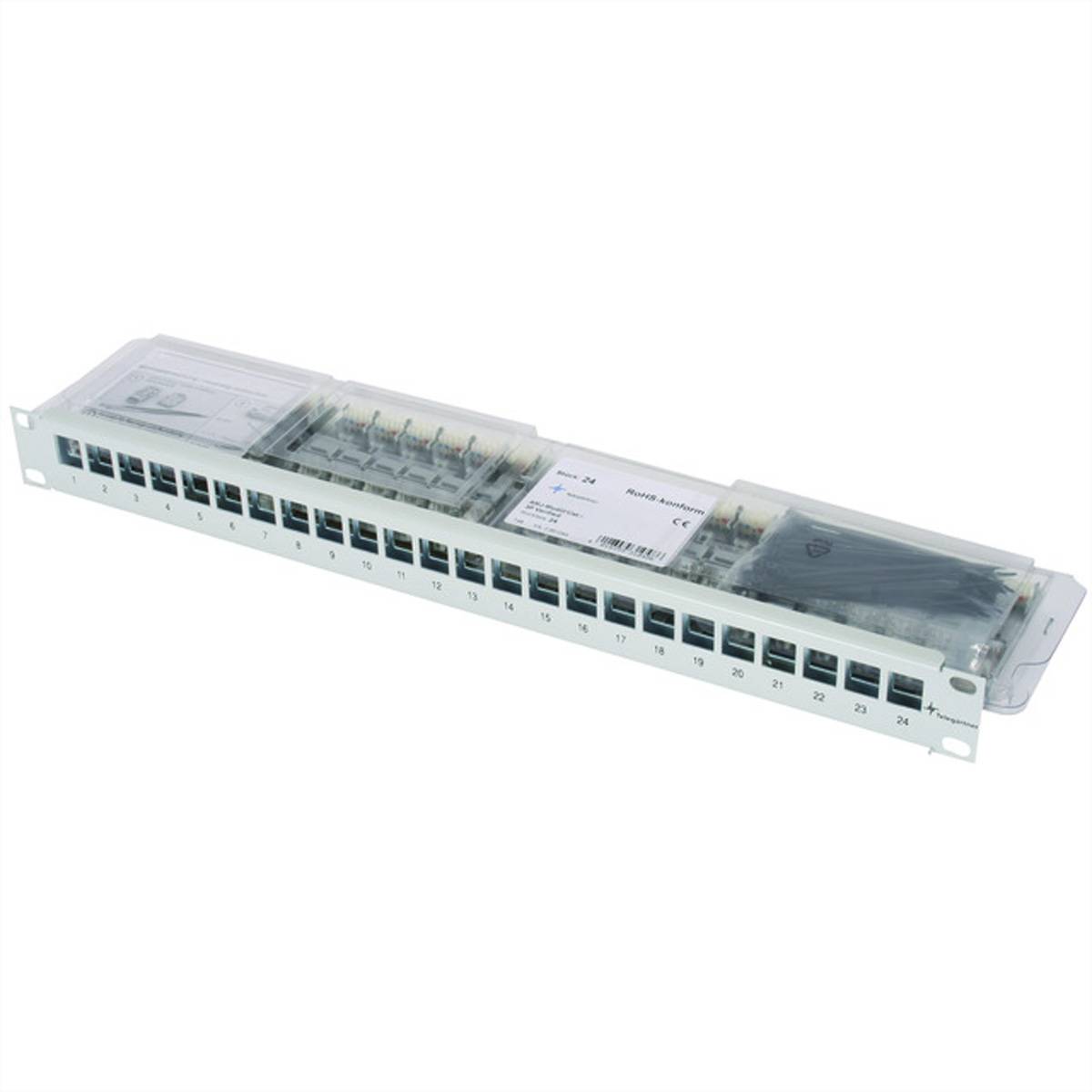 TELEGÄRTNER 19-Modulträger 1 HE, mit 24 AMJ-S-Modulen Cat.6A (Class EA) (ISO/IEC), grau